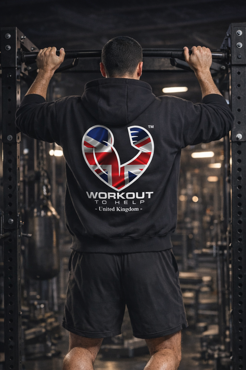 Workout to Help - UK Heavyweight Hoodie - Black