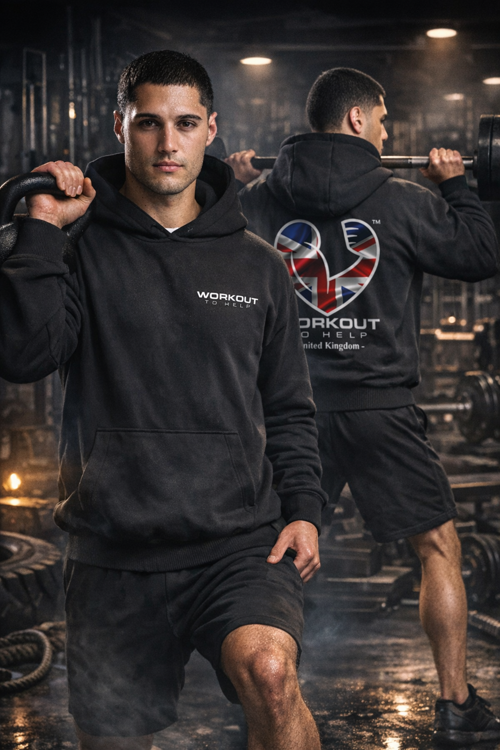 Workout to Help - UK Heavyweight Hoodie - Black