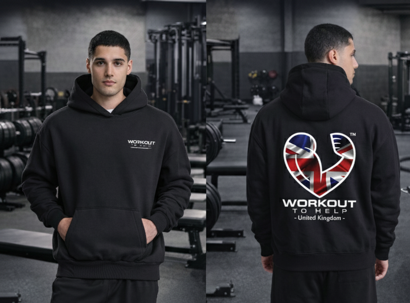 Workout to Help - UK - Heavyweight Hoodie - Black