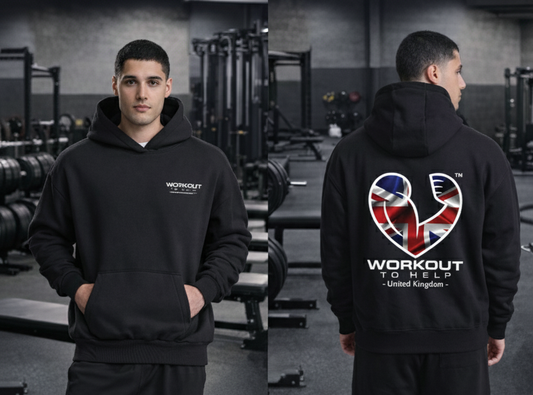 Workout to Help - UK - Heavyweight Hoodie - Black