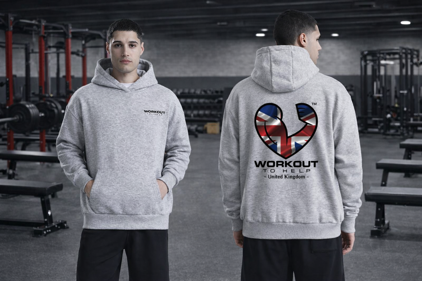 Workout to Help - UK - Heavyweight Hoodie - Heather Grey